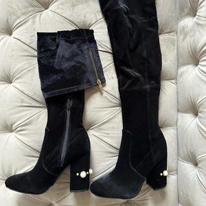 Over the Knee Velvet Pearl Heel Tamir Boot